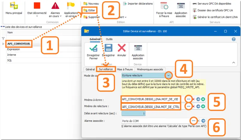Paramétrage surveillance du device